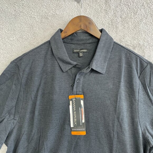 NEW Banana Republic Men's XXL Luxe Touch Performance Polo Shirt Gray Pinstripe - Picture 7 of 8